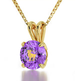 14k Yellow Gold Aries Necklace Zodiac Pendant 24k Gold inscribed on Crystal - Evallys.com