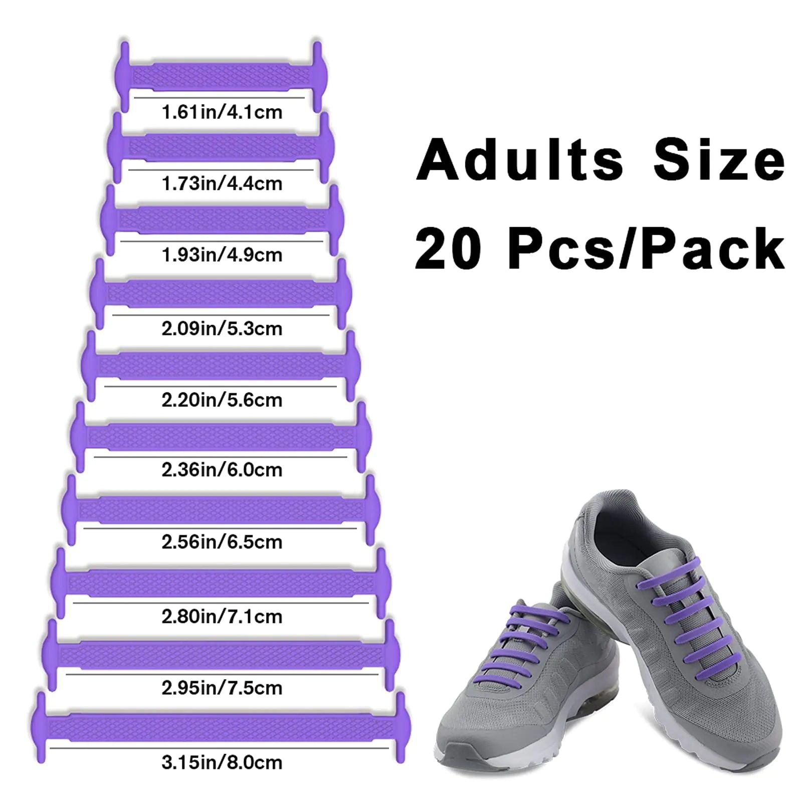 HOMAR No Tie Shoelaces for Kids and Adults Stretch Silicone Elastic No Tie Shoe Laces Adult Size Purple - Evallys.com # #