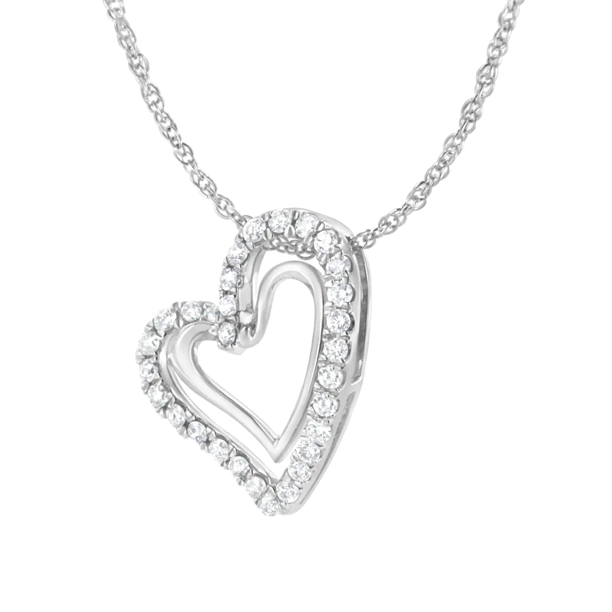 .925 Sterling Silver 1/2 cttw Lab Grown Diamond Double Heart Pendant Necklace (F-G Color, VS2-SI1 Clarity) - Evallys.com # #