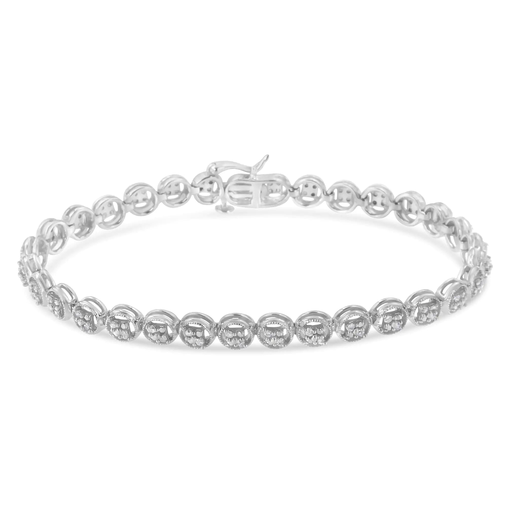 .925 Sterling Silver 1/4 Cttw Diamond 7" Open Circle Wheel Link Tennis Bracelet (I-J Color, I2-I3 Clarity) - Evallys.com # #