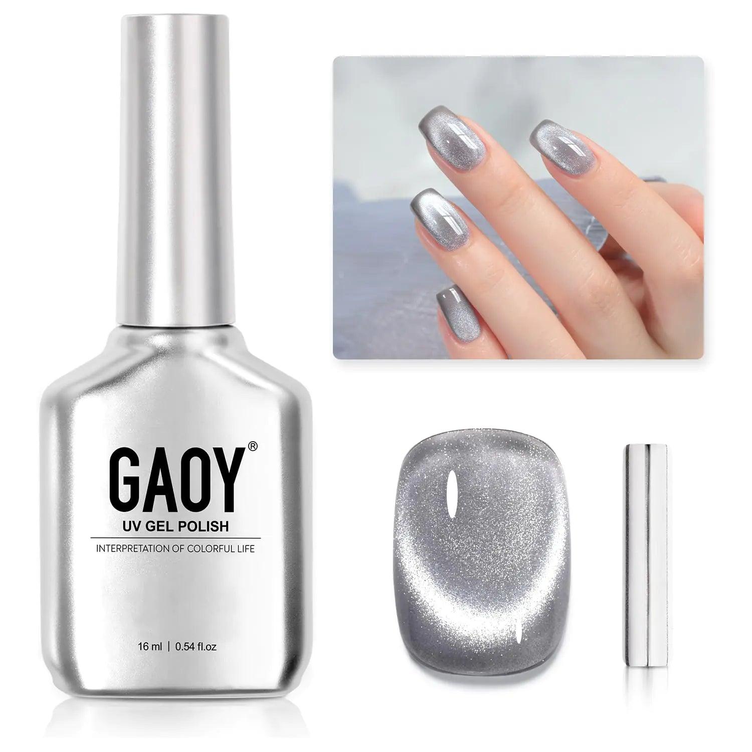 GAOY Gray Glassy Cat Eye Gel Nail Polish, 16ml Glitter Holographic Nail Polish with Magnet, Reflective Translucent UV Gel, 2282 Airy Blue - Evallys.com # #