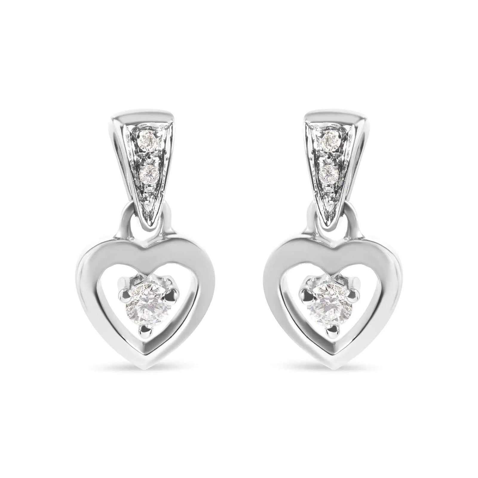 14K White Gold 1/6 Cttw Diamond Dangle Heart Stud Earrings (H-I, SI2-I1) - Evallys.com # #