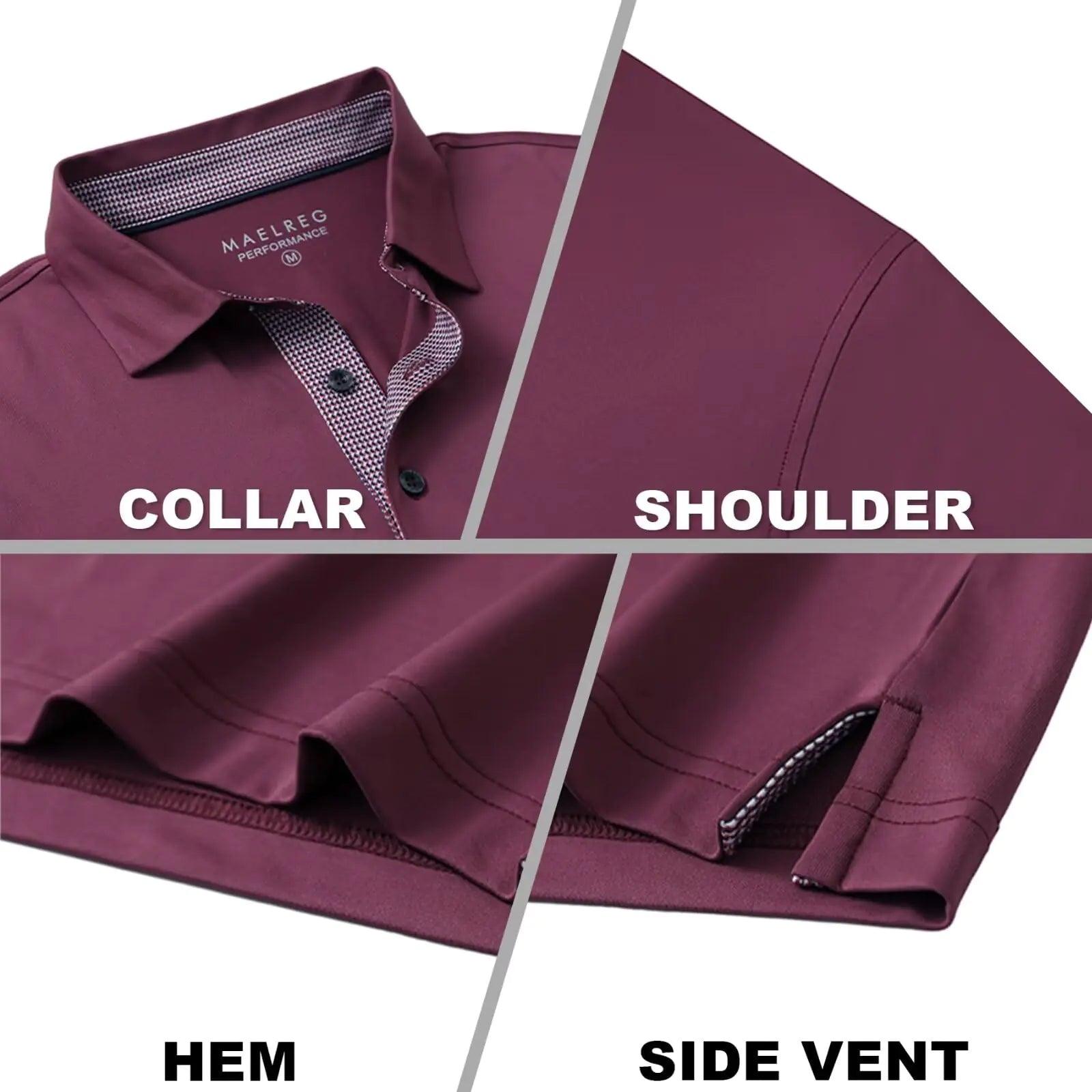 Mens Polo Shirts Short and Long Sleeve Casual Solid Stylish Dry Fit Performance Designed Collared Golf Polo Shirts for Men Medium Bordeaux Red-long - Evallys.com # #