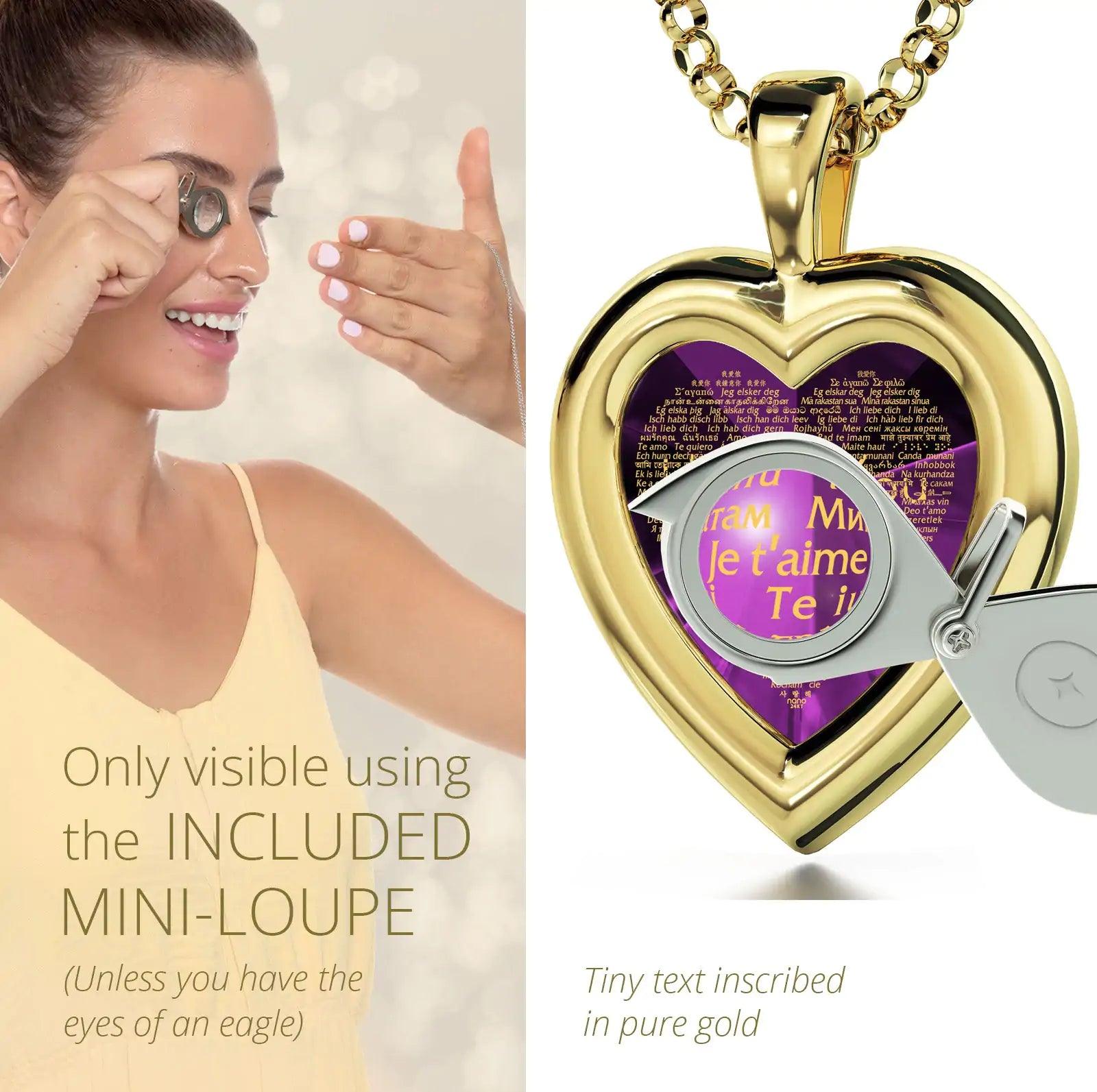 Gold Plated Silver Heart Jewelry Set I Love You Necklace in 120 Languages and Crystal Earrings - Evallys.com # #