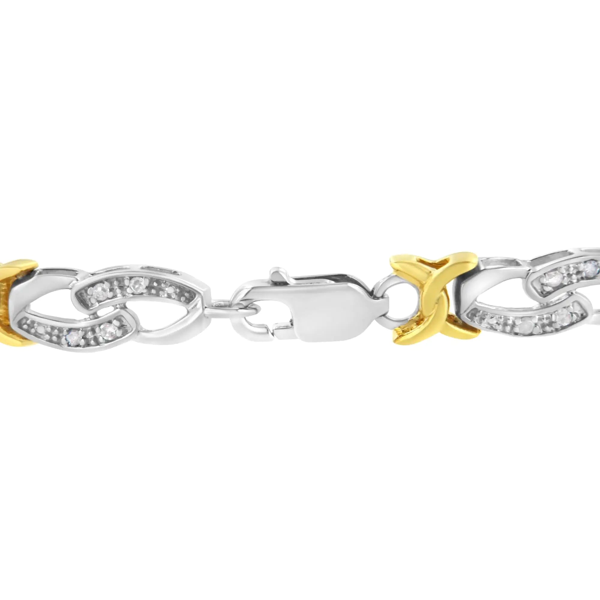 10k Yellow Gold Plated Sterling Silver 1/4 cttw Diamond Infinity and X Link Bracelet (I-J Clarity, I2-I3 Color) - Size 7.25" - Evallys.com # #