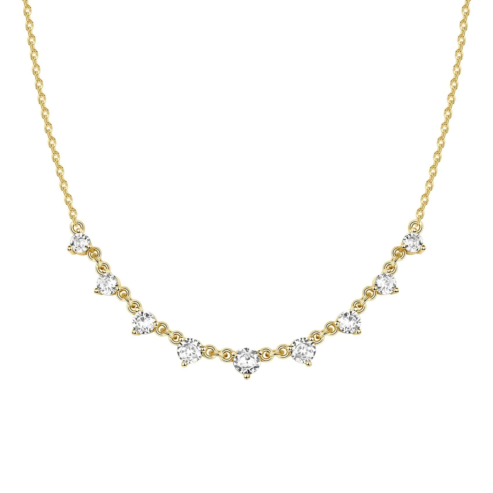 PAVOI 14K Gold Plated Station Necklace | Simulated Diamond BTY Necklace | Womens CZ Chain Necklace | Layering Necklaces Yellow Gold Princess - Evallys.com # #