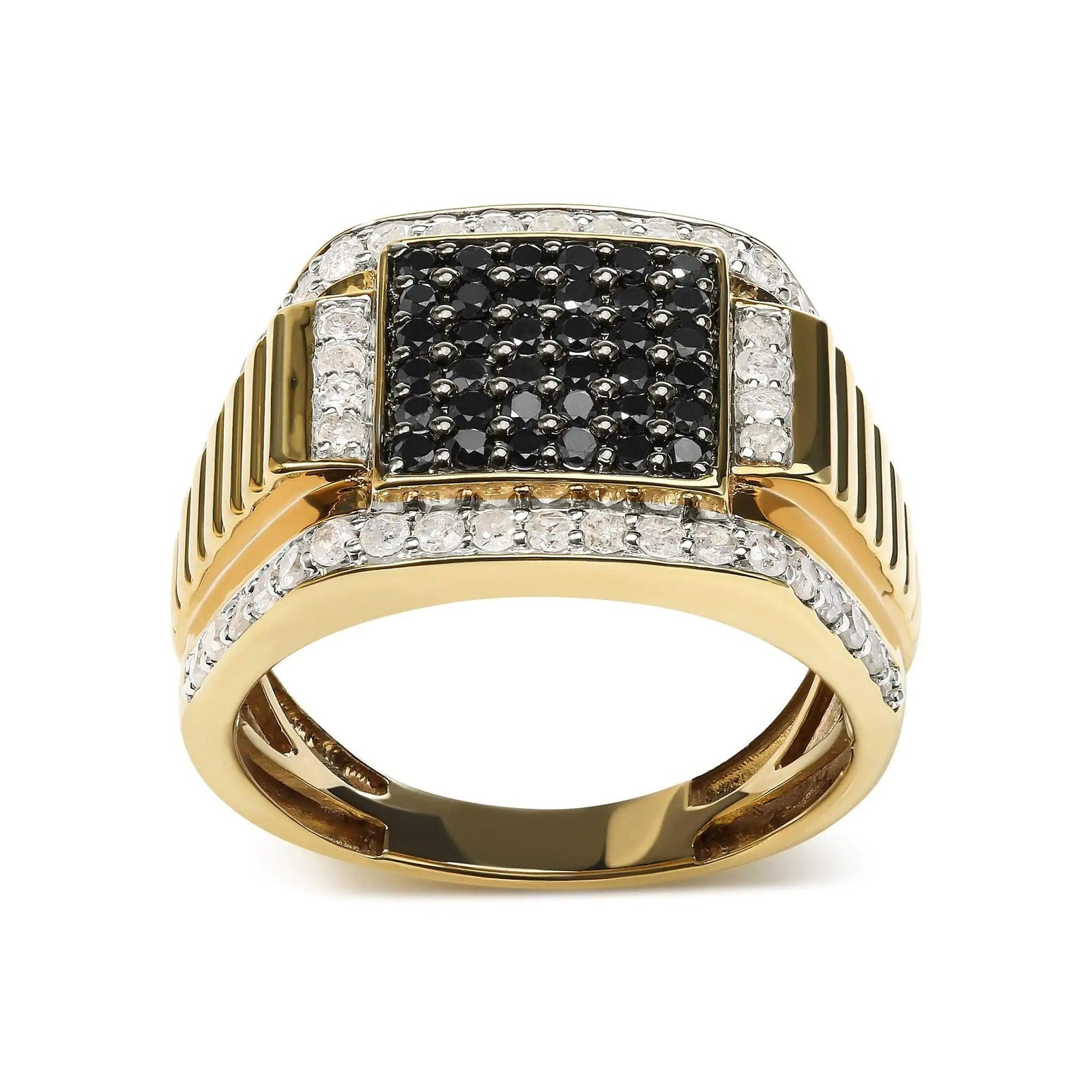 Men's 14K Yellow Gold Plated .925 Sterling Silver 1 1/2 Cttw White and Black Treated Diamond Cluster Ring (Black / I-J Color, I2-I3 Clarity) - Evallys.com # #