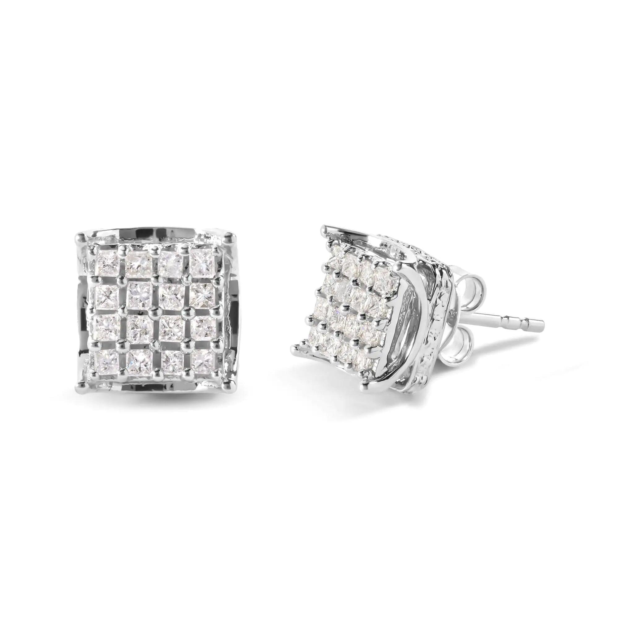 10K White Gold 1/2 Cttw Princess Diamond Classic Composite Stud Earrings (I-J Color, I1-I2 Clarity) - Evallys.com # #