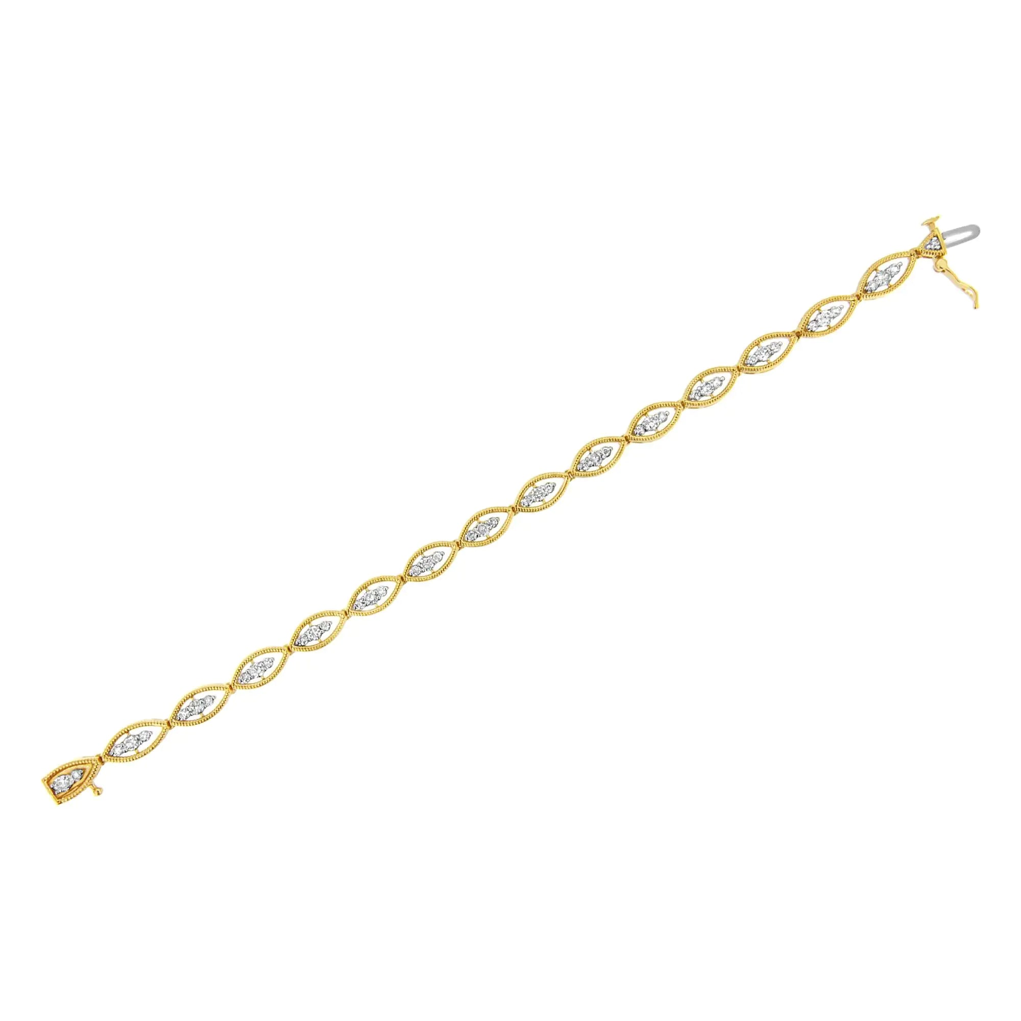 10K Yellow Gold Plated .925 Sterling Silver 1 cttw Prong Set Round-Cut Diamond Link Bracelet (J-K Color, I1-I2 Clarity) - 7.25" - Evallys.com # #