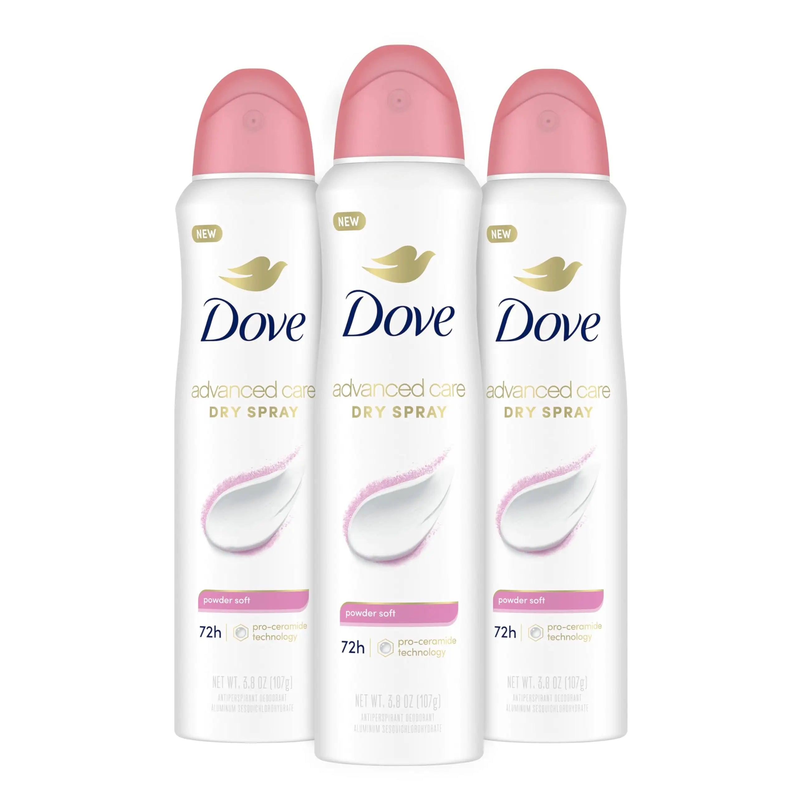 Dove Advanced Care Antiperspirant Deodorant Spray Powder Soft 3 Count to help skin barrier repair after shaving 72 hour antiperspirant deodorant for soft underarms with boosted ceramide levels 3.8 oz 1 Count (Pack of 3) Clean - Evallys.com # #