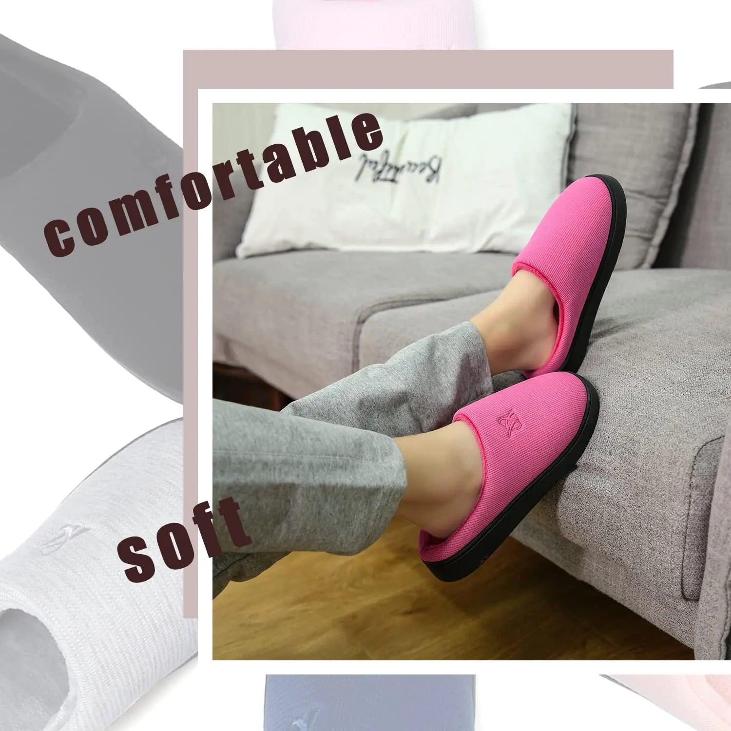 Memory Foam Slippers for Women's and Men's Casual House Shoes 9-10 Women/7-8 Men Rose Red - Evallys.com # #