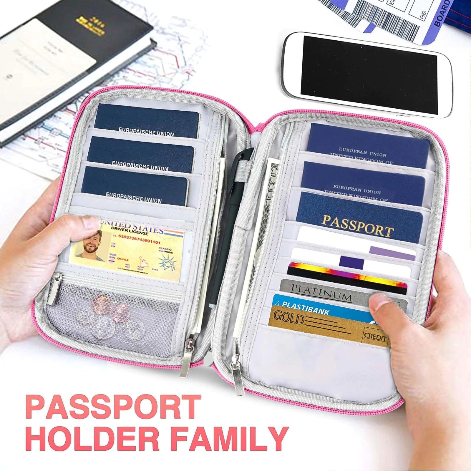 Passport Holder Family, Women Rfid Blocking Passport Wallet, Travel Essentials Premium Wallets, Waterproof Passport Holders Bag for Men Traveling, Travel Document Organizer Credit Cards Case 04 Pale Pink - Evallys.com # #