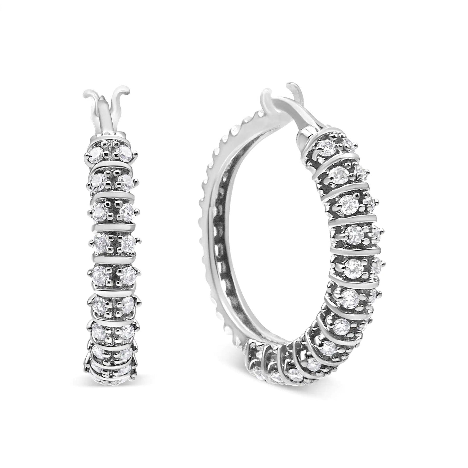 10K White Gold 1/2 Cttw Lab Grown Round Diamond 2 Row Semi Eternity Hoop Earrings (G-H Color, SI1-SI2 Clarity) - Evallys.com # #