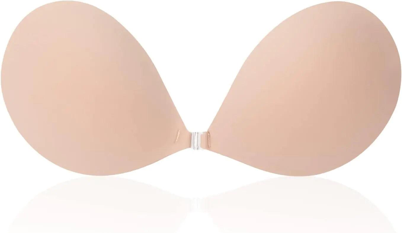 Awant Strapless Sticky Bra Invisible Sticky Boobs Silicone Adhesive Bra Backless Pushup Lift Bra A Beige - Evallys.com # #