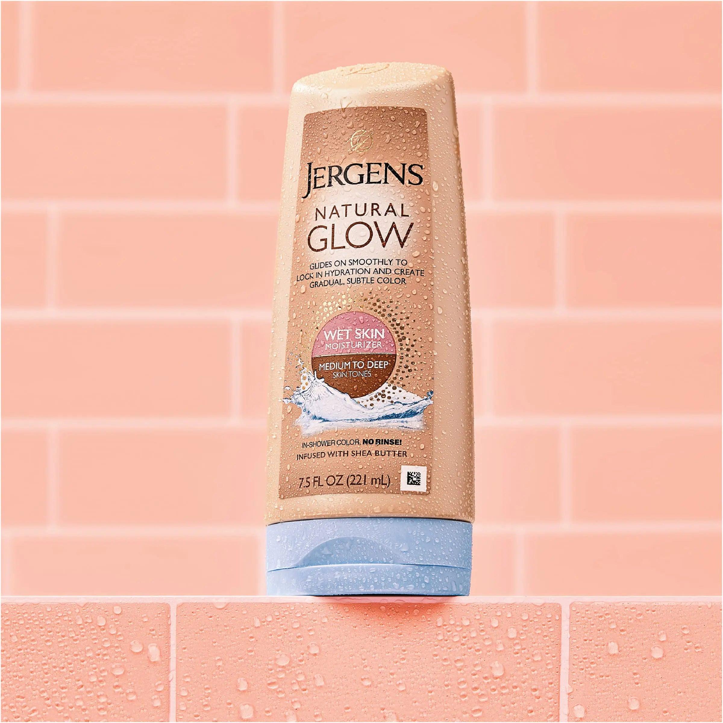 Jergens Natural Glow In Shower Lotion, Self Tanner for Medium to Deep Skin Tone, Sunless Tanning Wet Skin Lotion for Gradual, Flawless Color, 7.5 Ounce (Packaging May Vary) Single Medium to Tan - Evallys.com # #