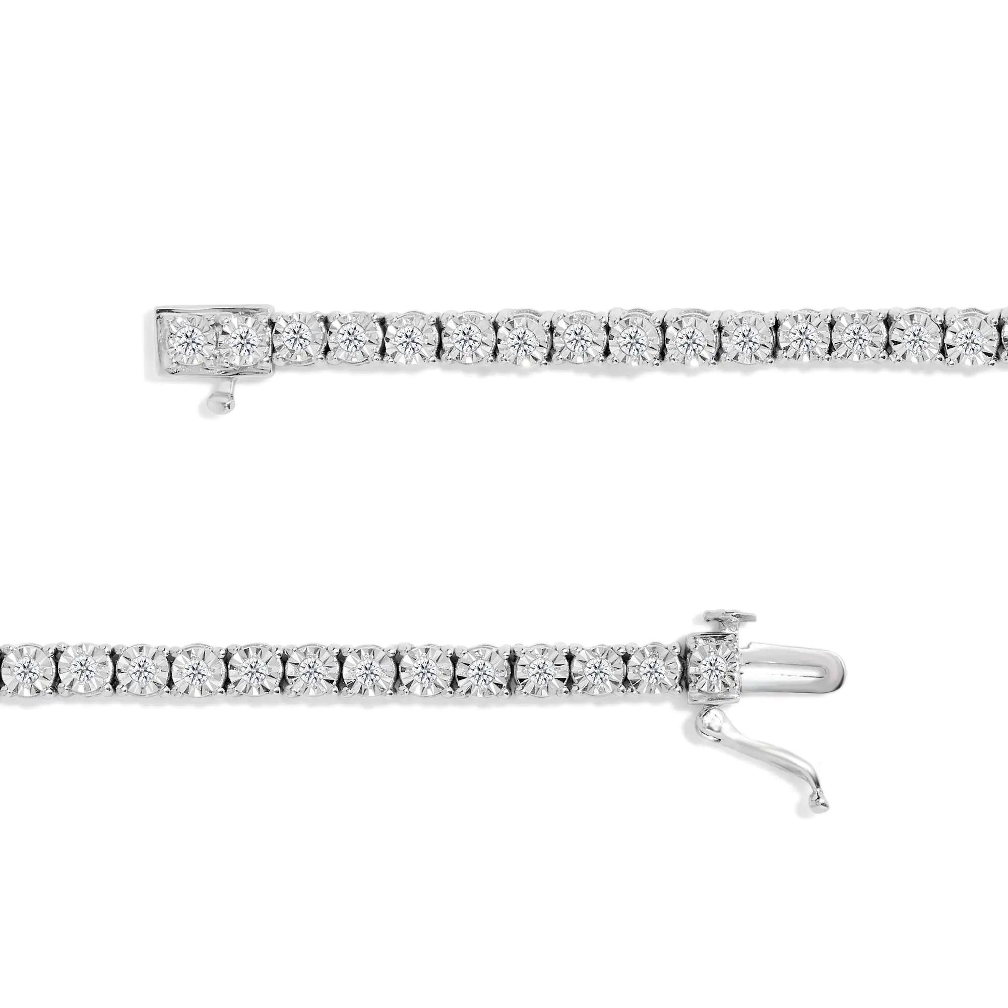 .925 Sterling Silver 1.0 Cttw Miracle-Set Diamond Round Faceted Bezel Tennis Bracelet (I-J Color, I3 Clarity) - Evallys.com # #