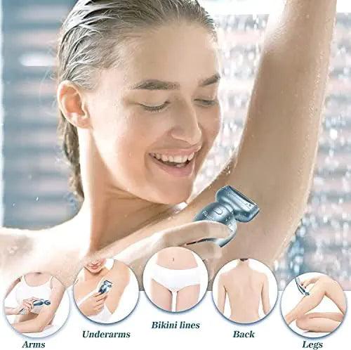 Electric Razors for Women for Legs Bikini Trimmer Electric Shaver for Women Underarm Public Hairs Rechargeable Womens Shaver Wet Dry Use Painless Cordless with Detachable Head (Blue) - Evallys.com # #