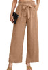 OLRIK Women's Casual Plus Size Pants High Waisted Self-tie Belted Lounge Pants Straight Long Trousers with Pockets 3X Th Khaki - Evallys.com # #