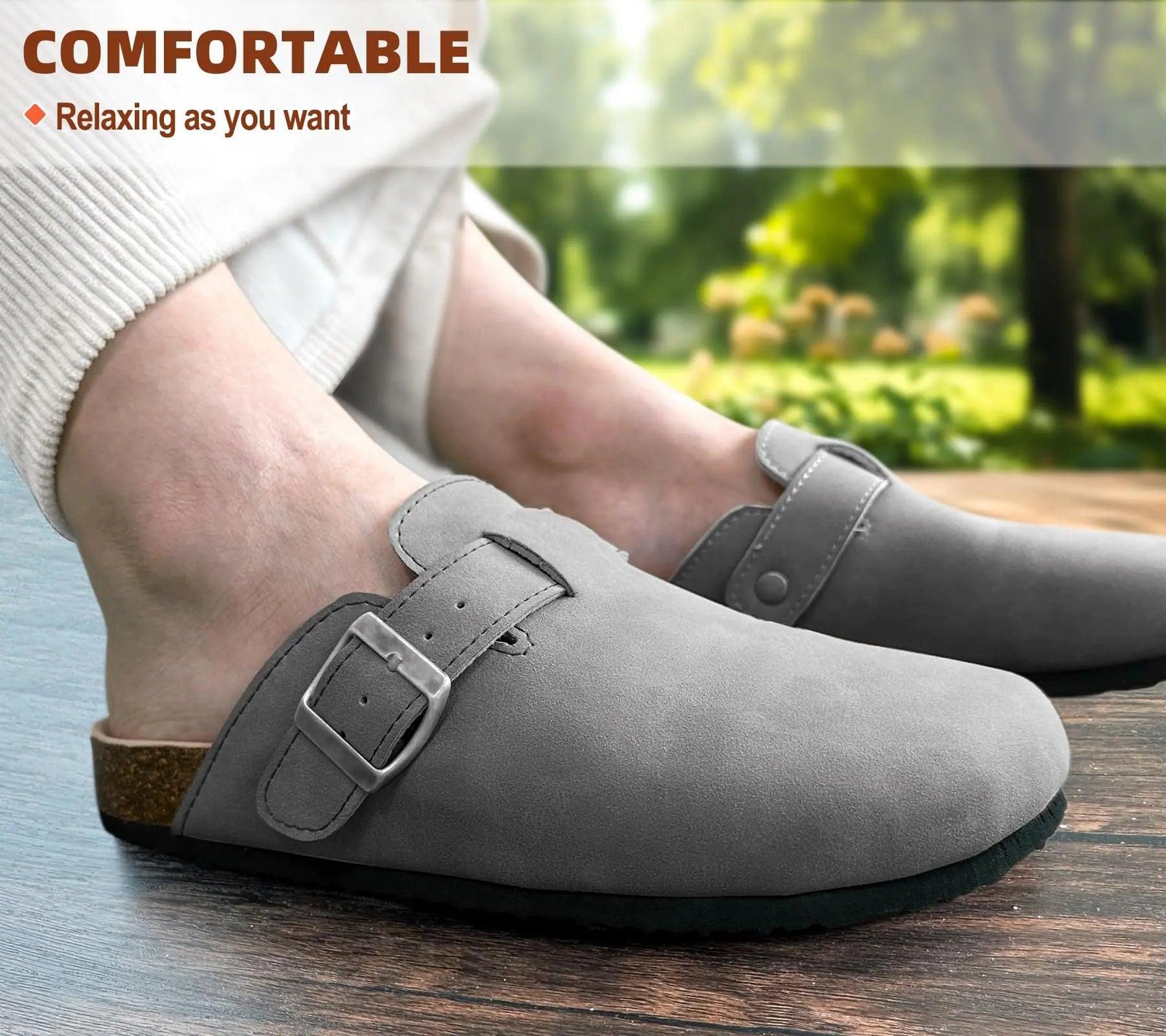 BULLIANT Comfort Clogs Slippers Sandals Nurse Work Shoes Unisex for Men Women with Cushioned Cork-Footbed 13 Women/11 Men Light Grey3402 - Evallys.com # #