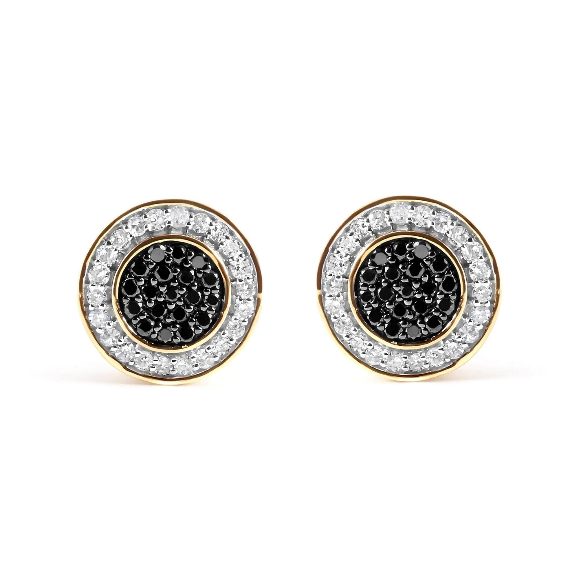 Men's 10K Yellow Gold 1/3 Cttw White and Black Treated Diamond Earring (Black / I-J Color, I2-I3 Clarity) - Evallys.com # #