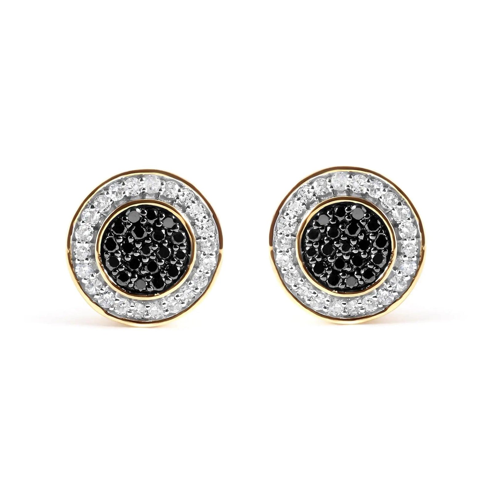 Men's 10K Yellow Gold 1/3 Cttw White and Black Treated Diamond Earring (Black / I-J Color, I2-I3 Clarity) - Evallys.com # #