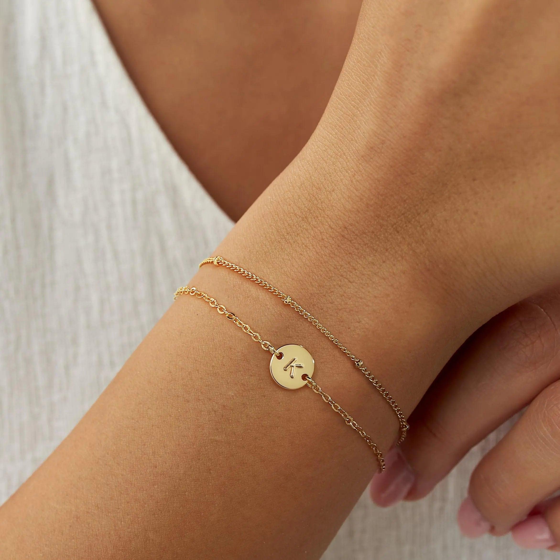 MONOZO Gold Initial Bracelets for Women Trendy - Dainty 18K Gold Plated Layered Beaded Letter Initial Bracelet Personalized Disc Monogram Bracelet Gold Bracelets for Women Jewelry Gifts Trendy Stuff Y - Evallys.com # #