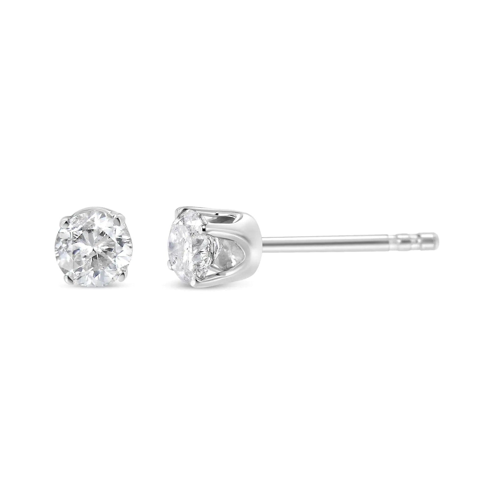 10K White Gold 1/5 Cttw Round Brilliant-Cut Near Colorless Near Colorless Diamond Classic 4-Prong Stud Earrings (I-J Color, I1-I2 Clarity) - Evallys.com # #