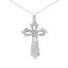 .925 Sterling Silver 1.00 Cttw Diamond Fleur De Lis Cross 18" Pendant Necklace (H-I Color, I2-I3 Clarity) - Evallys.com # #