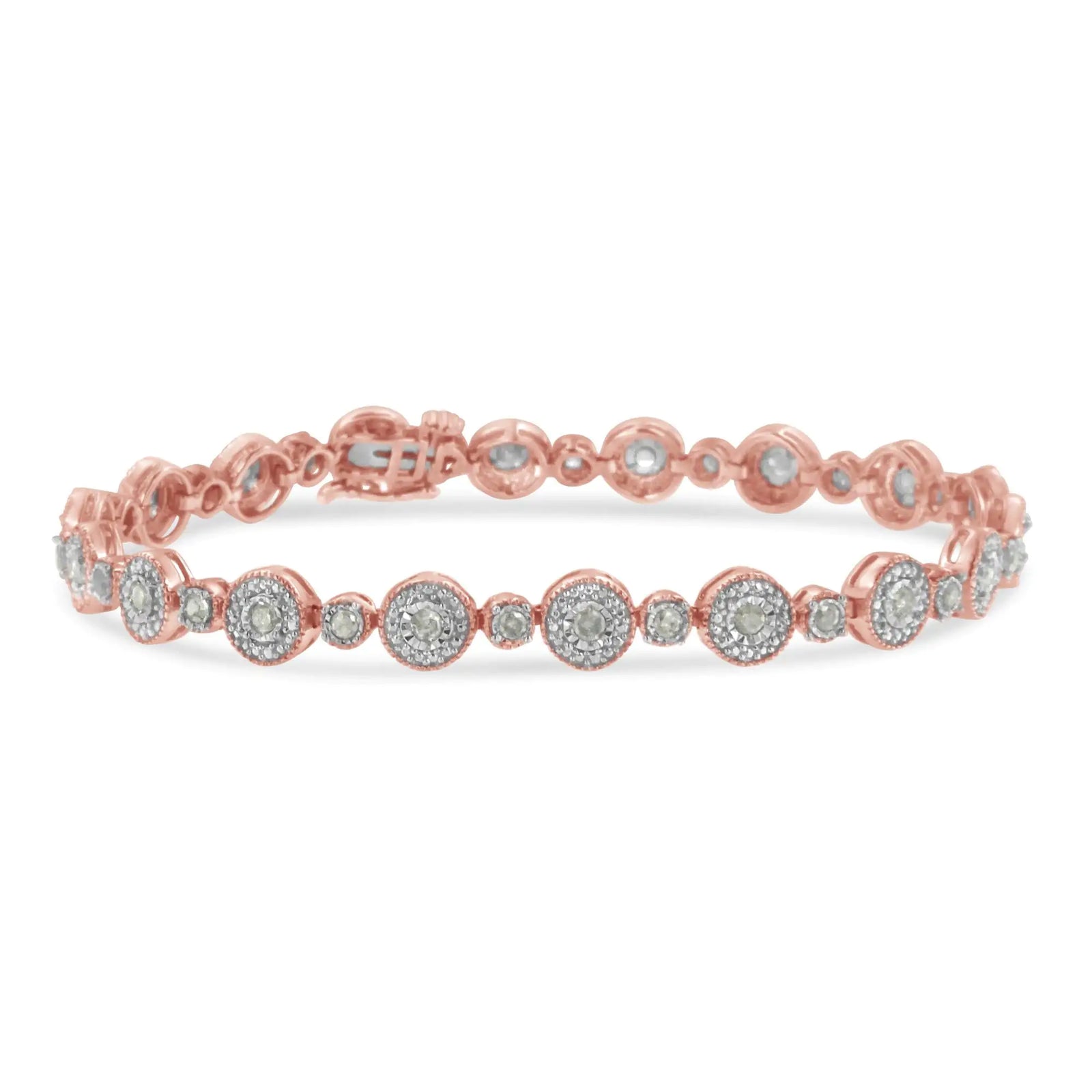 10k Rose Gold Plated .925 Sterling Silver 1 1/3 cttw Miracle Plate Set Diamond Alternating Link Bracelet (I-J Color, I3 Clarity) -7