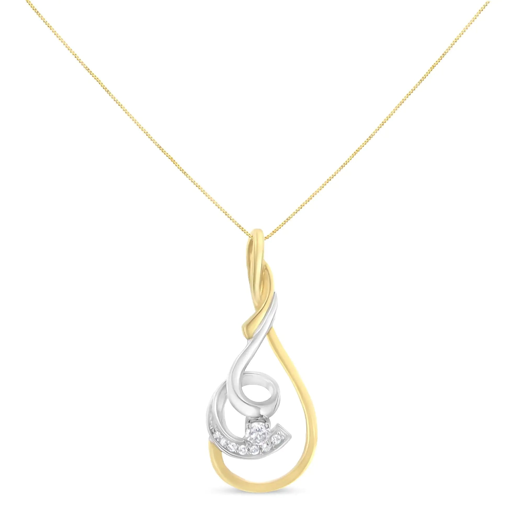 Espira 10K Two-Tone Yellow & White 1/6 Cttw Brilliant-Cut Diamond Layered Spiral 18" Pendant Necklace (H-I Color, I2-I3 Clarity) - Evallys.com # #