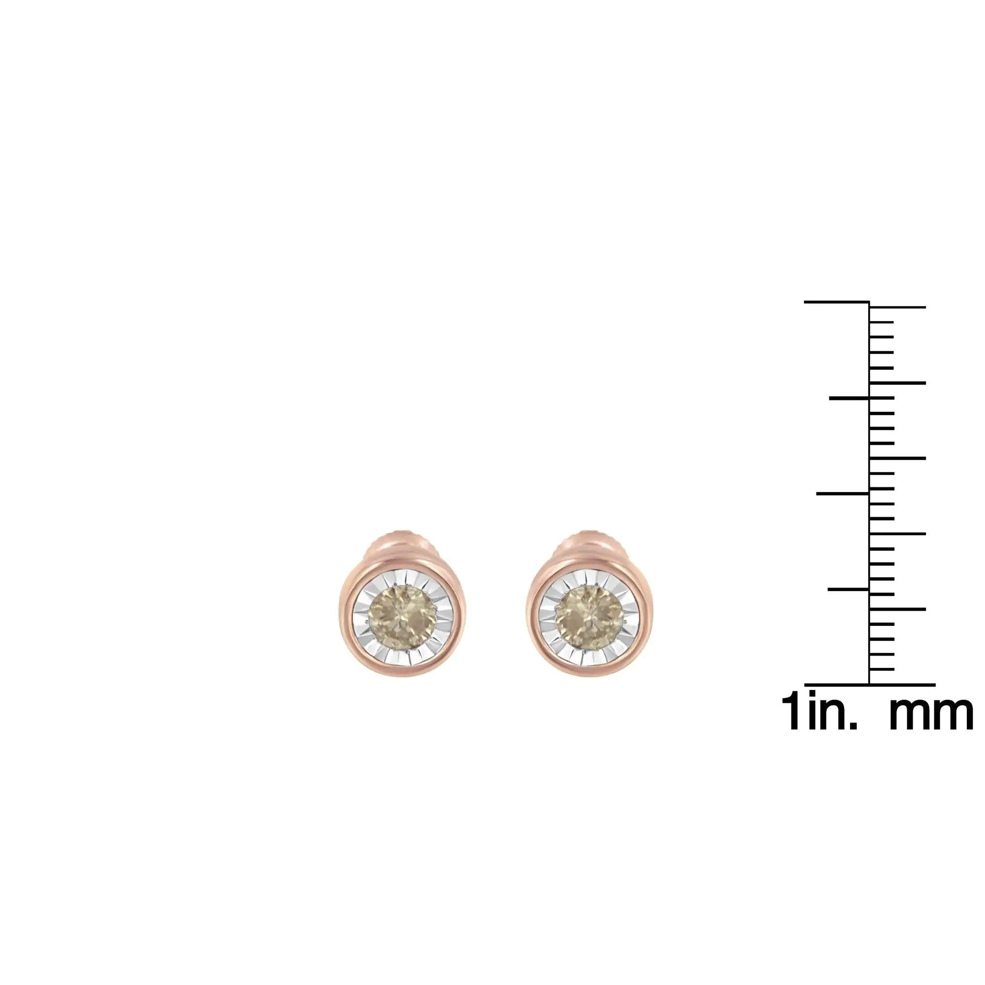 10K Rose Gold 0.40 Cttw Round Brilliant-Cut Near Colorless Diamond Miracle-Set Stud Earrings with Screw Backs (J-K Color, I2-I3 Clarity) - Evallys.com # #