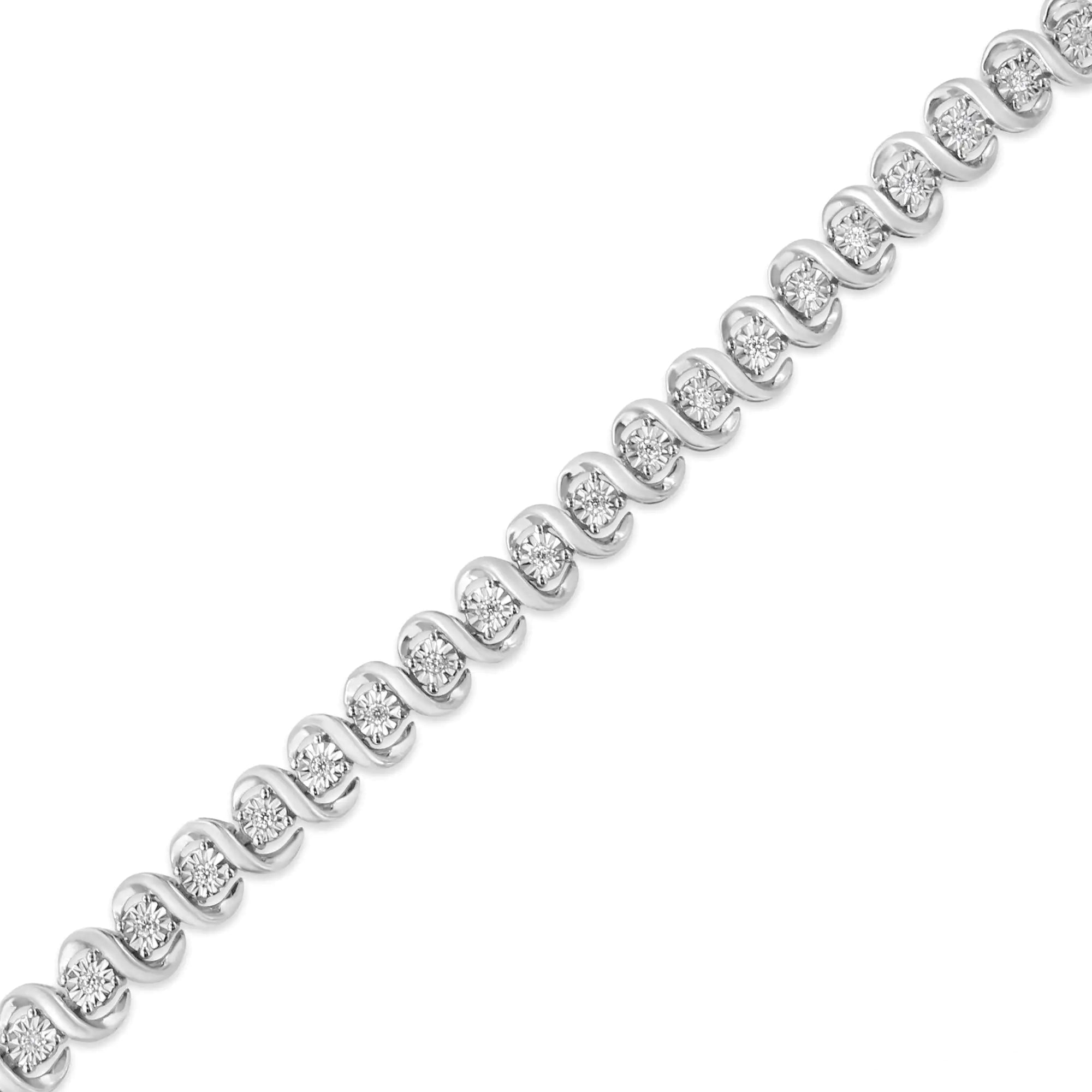 .925 Sterling Silver 1/3 Cttw Miracle-Set Diamond "S" Link Tennis Bracelet (I-J Color, I3 Clarity) - Size 7.25" - Evallys.com # #