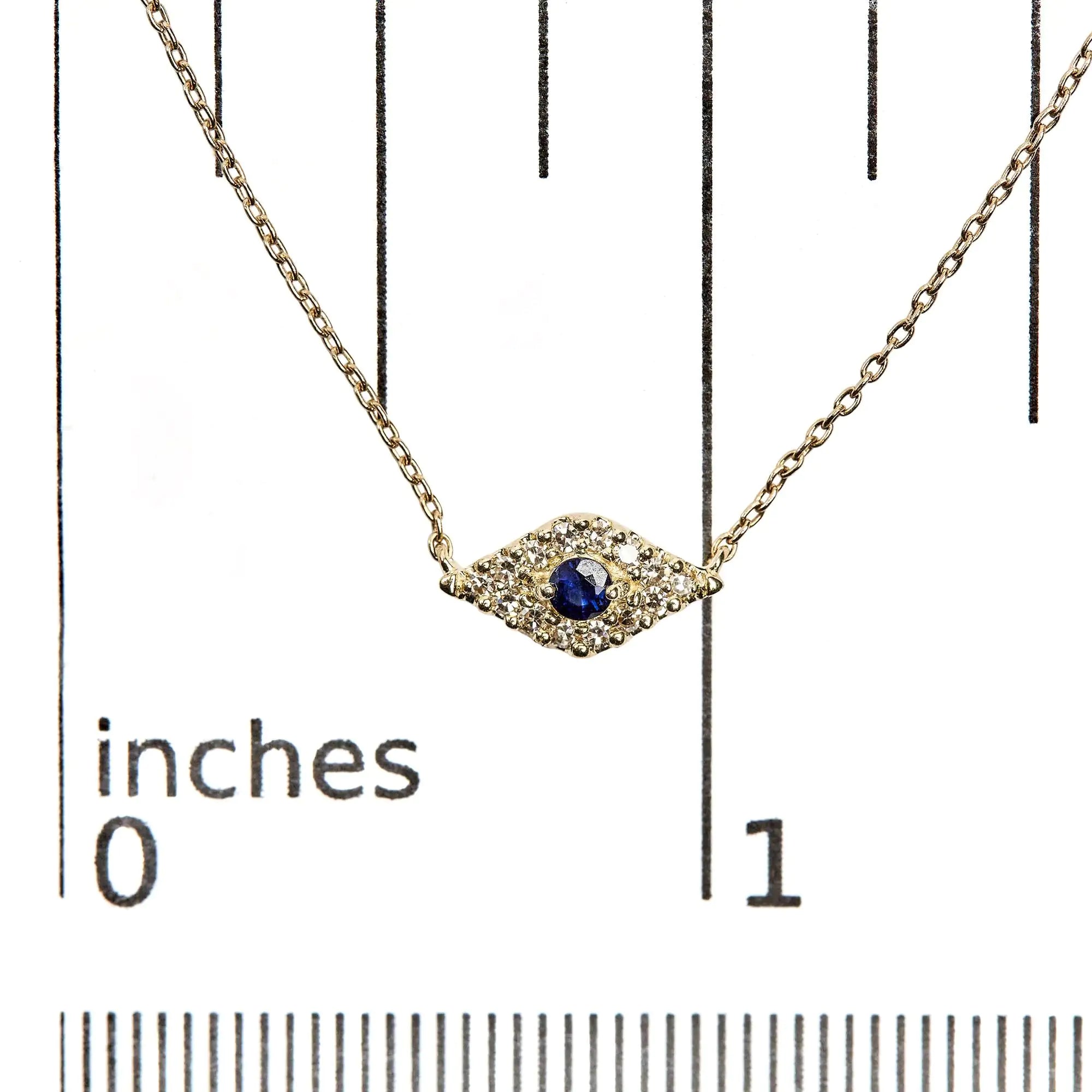 10K Yellow Gold Blue Sapphire and Diamond Accented Evil Eye 18" Inch Pendant Necklace (H-I Color, I1-I2 Clarity) - Evallys.com # #