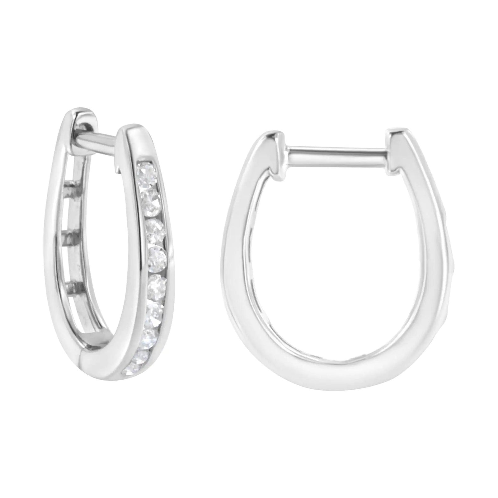 10K White Gold 1/4 Cttw Channel Set Diamond Hoop Earrings (I-J Color, I3 Clarity) - Evallys.com # #