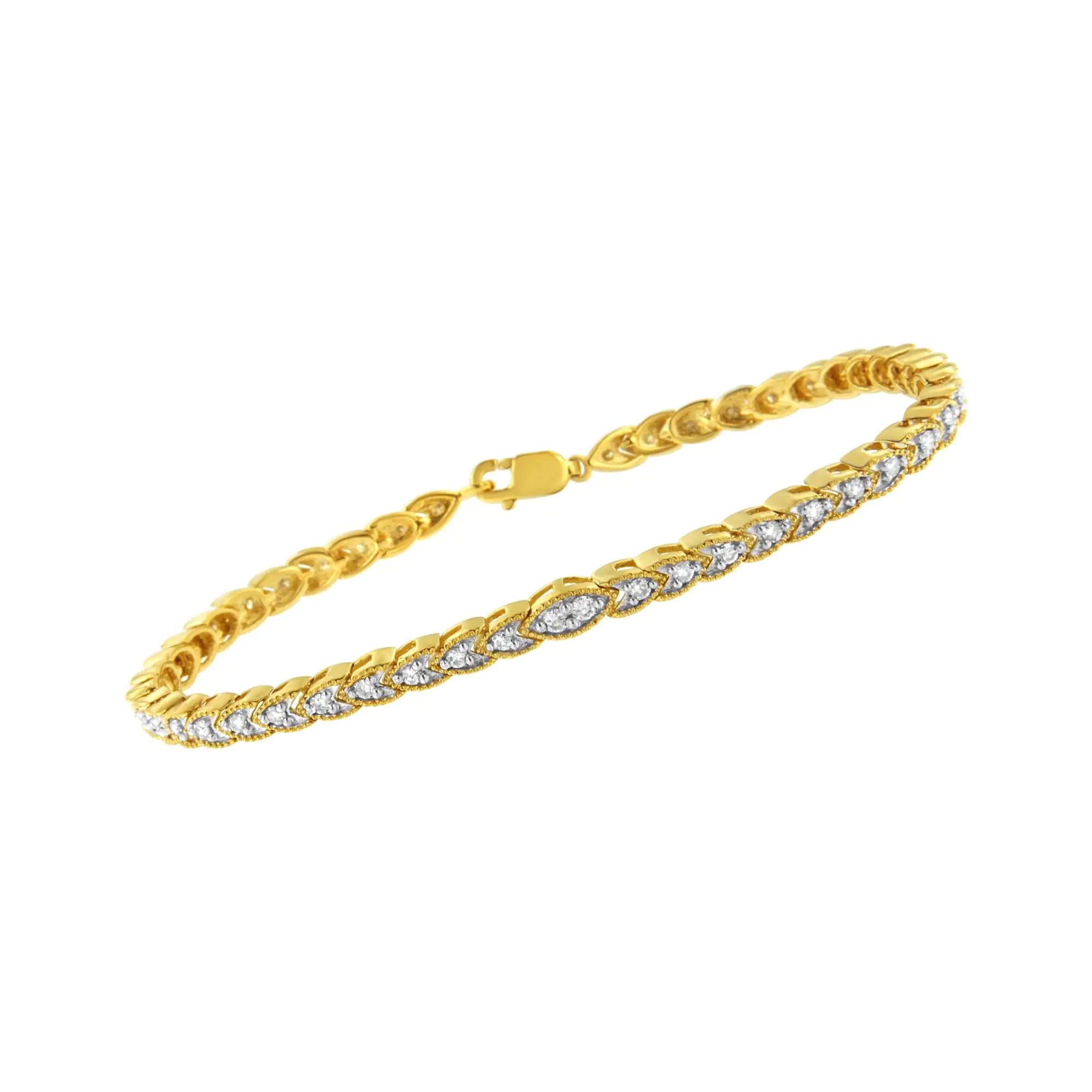 10K Yellow Gold Plated .925 Sterling Silver 1 cttw Prong-Set Diamond Pear Shape Link Bracelet (I-J Color, I1-I2 Clarity) - 7.25" - Evallys.com # #