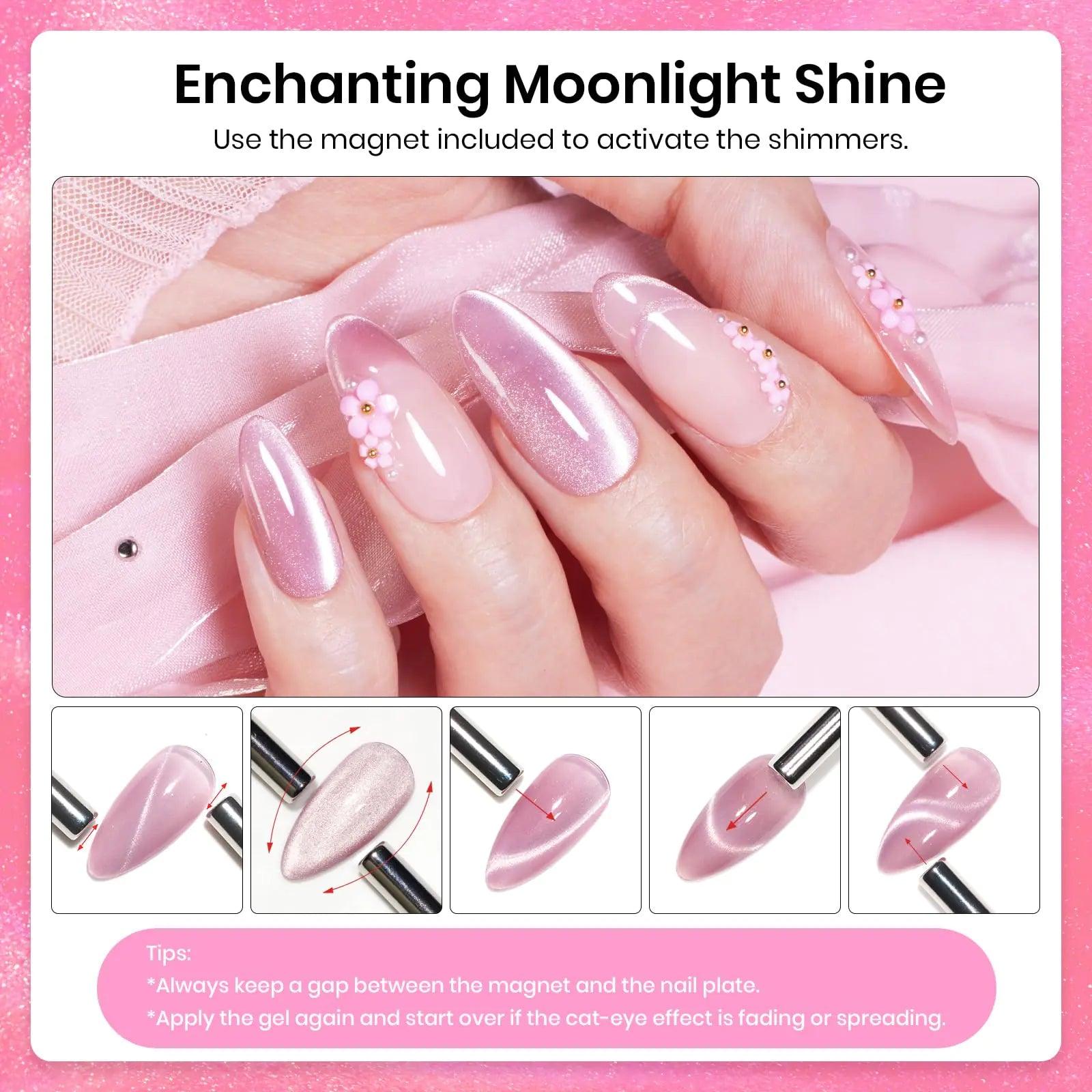 Beetles Cat Eye Gel Nail Polish, 15ML Pink Cat Eye Glitter Gel Nail Polish, Holographic Glitter Pink Cat Eye Magnetic Gel Nail Polish, Reflective Translucent Gel Polish Nail Art DIY at Home 0-0-1-Pink Cat Eye Gel Nail Polish - Evallys.com # #