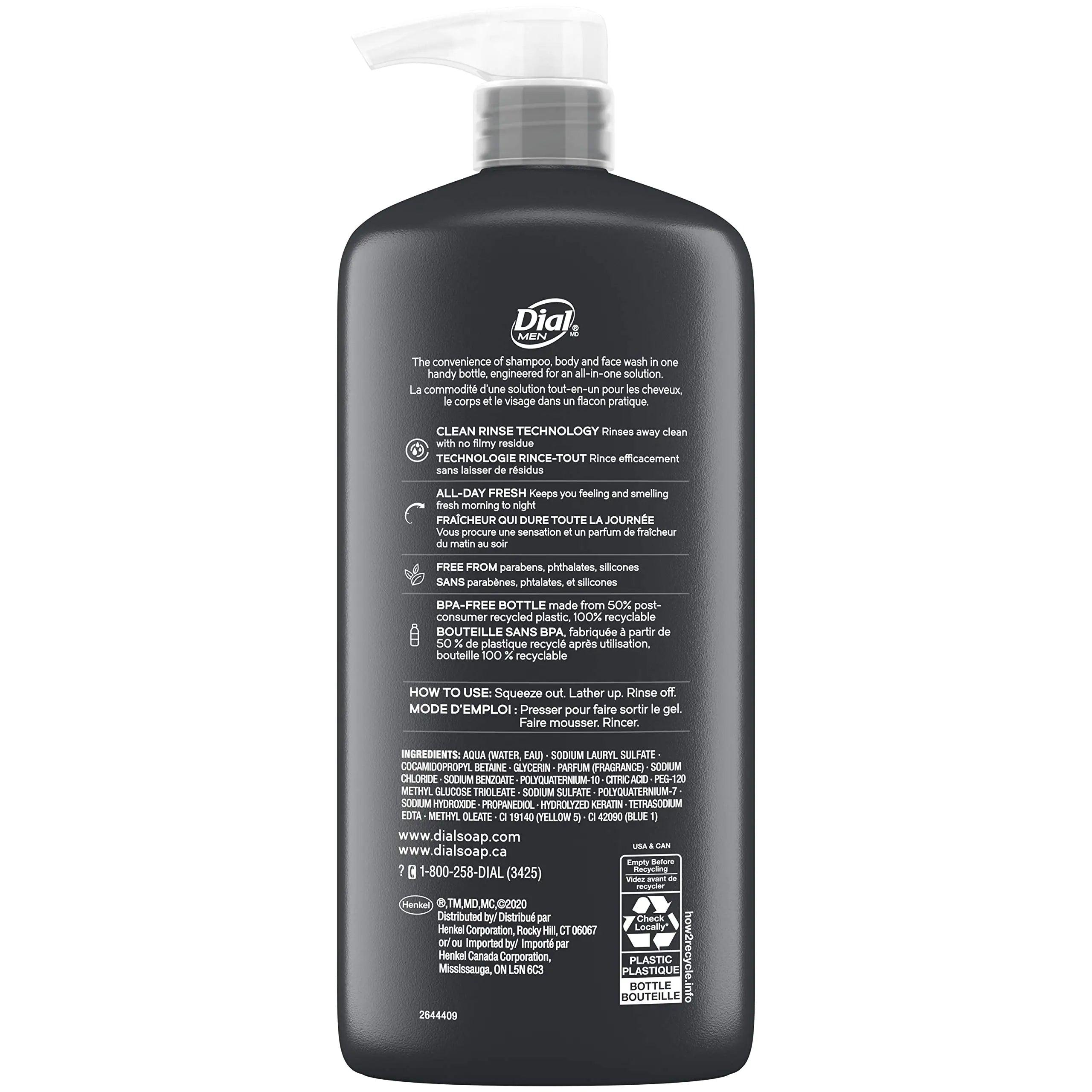 Dial Men 3in1 Body, Hair and Face Wash, Recharge, 69 fl oz (3-23 fl oz Bottles) 23 Fl Oz (Pack of 3) - Evallys.com # #