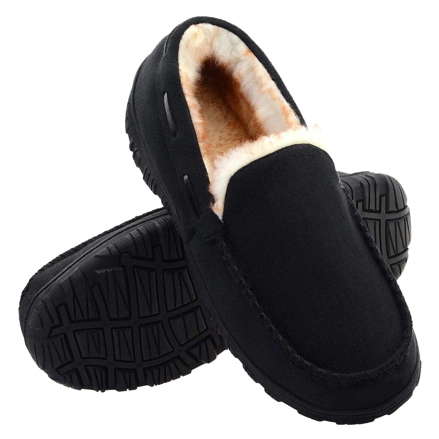 Vonair Mens Moccasin Slippers Indoor Outdoor Slip on Warm House Shoes Breathable Moccasins for Men 10 Black - Evallys.com # #