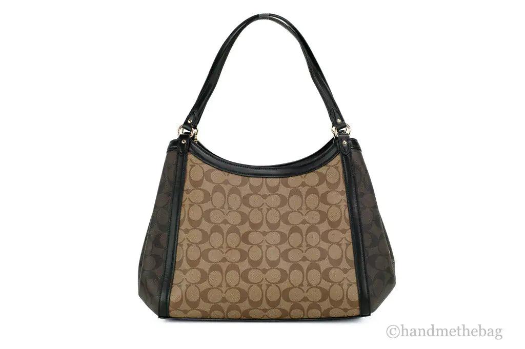 Coach (C6831) Kristy Medium Signature Khaki Brown Block Canvas Shoulder Handbag - Evallys.com # #