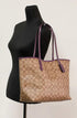 Coach (5696) Signature Coated Canvas Khaki Boysenberry City Tote Shoulder Bag - Evallys.com # #