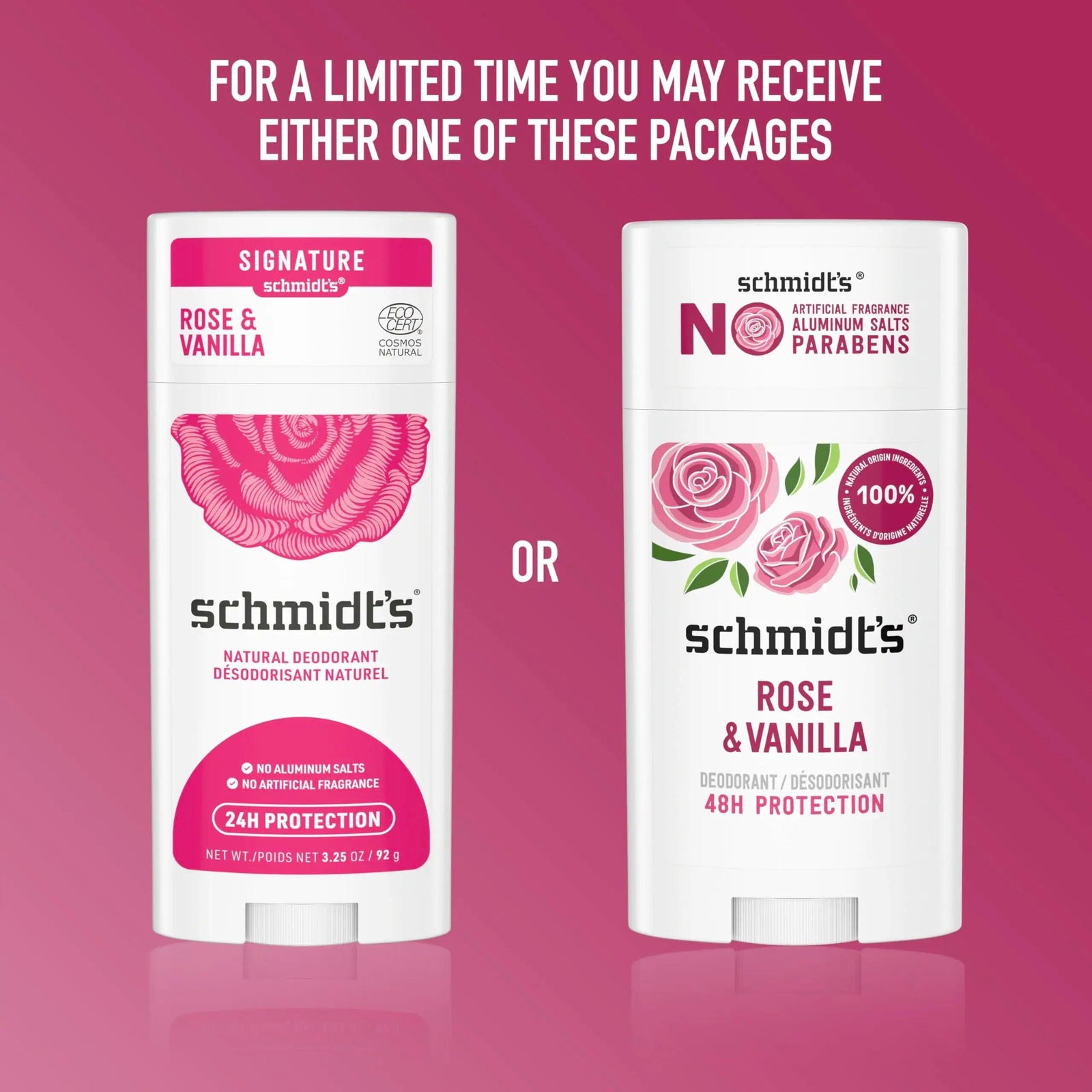 Schmidt's Aluminum-Free Vegan Deodorant Rose & Vanilla with 24 Hour Odor Protection 2 Count for Women and Men, Natural Ingredients, Cruelty-Free, 2.65 oz - Evallys.com # #