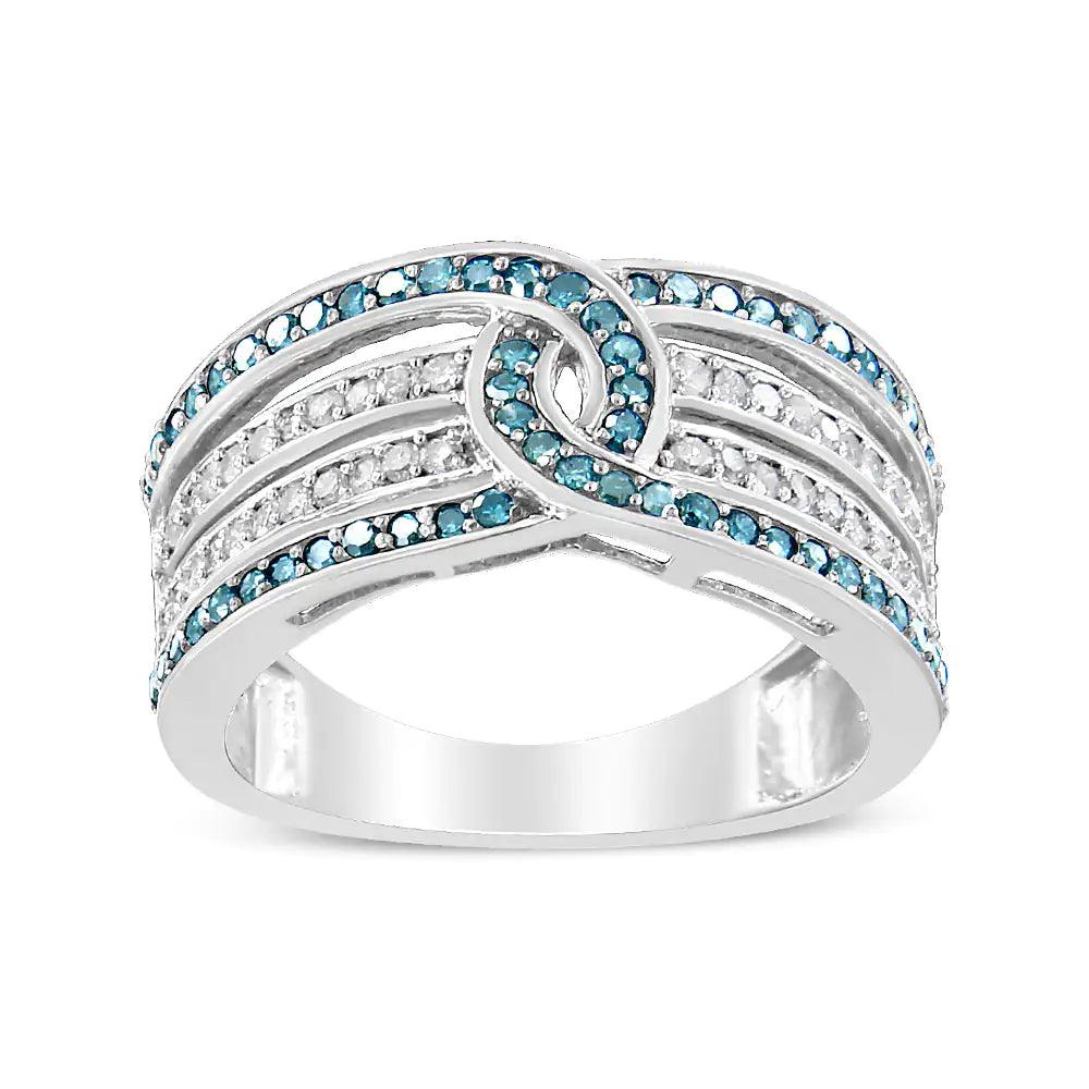 .925 Sterling Silver 1/2 Cttw White and Blue Color Treated Diamond Band Ring (H-I Color, I1-I2 Clarity) - Evallys.com # #