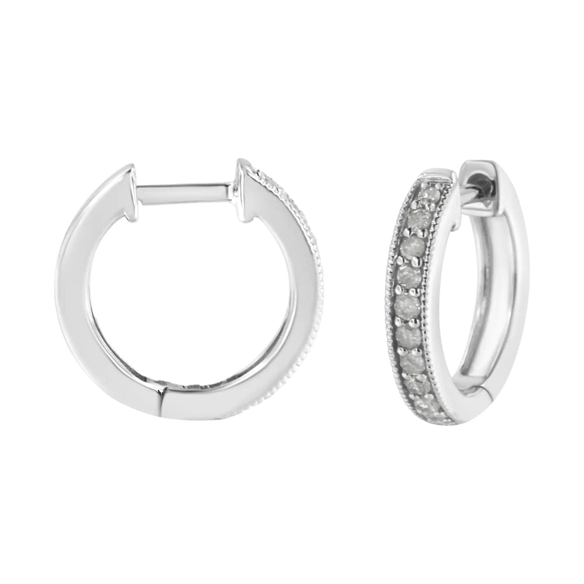 10K White Gold 1/4 cttw Shared Prong Set Round-Cut Diamond Beaded Hoop Earrings (I-J Color, I3 Clarity) - Evallys.com # #