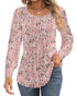 Ficerd Women's Puff Long Sleeve Tunic Tops Pleated Crew Neck Blouses Dressy Casual Loose Fit Fall and Winter Shirts Pink Floral Large - Evallys.com