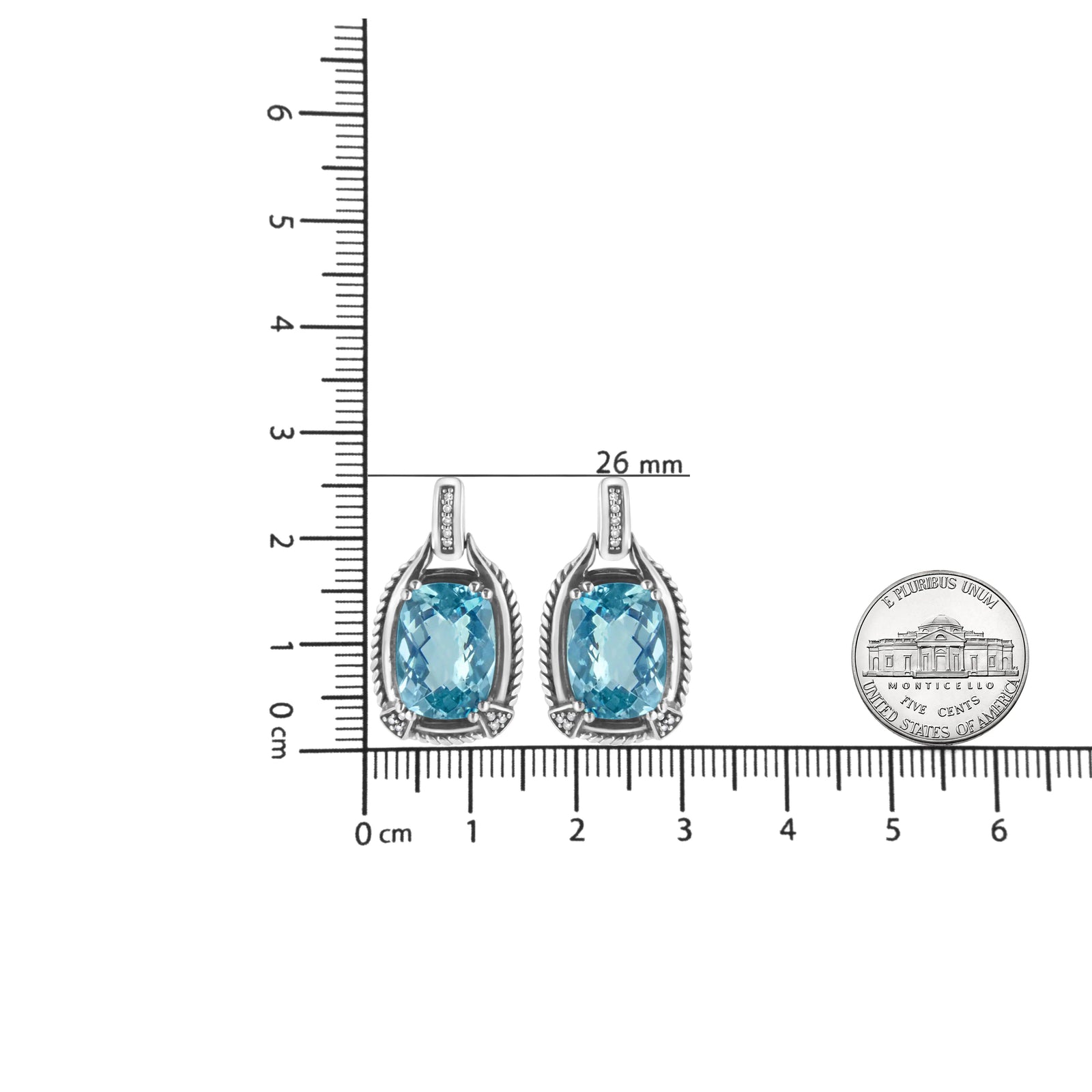 .925 Sterling Silver 14x10MM Cushion Cut Blue Topaz Gemstone and Diamond Accent Dangle Earring (I-J Color, I1-I2 Clarity) - Evallys.com # #