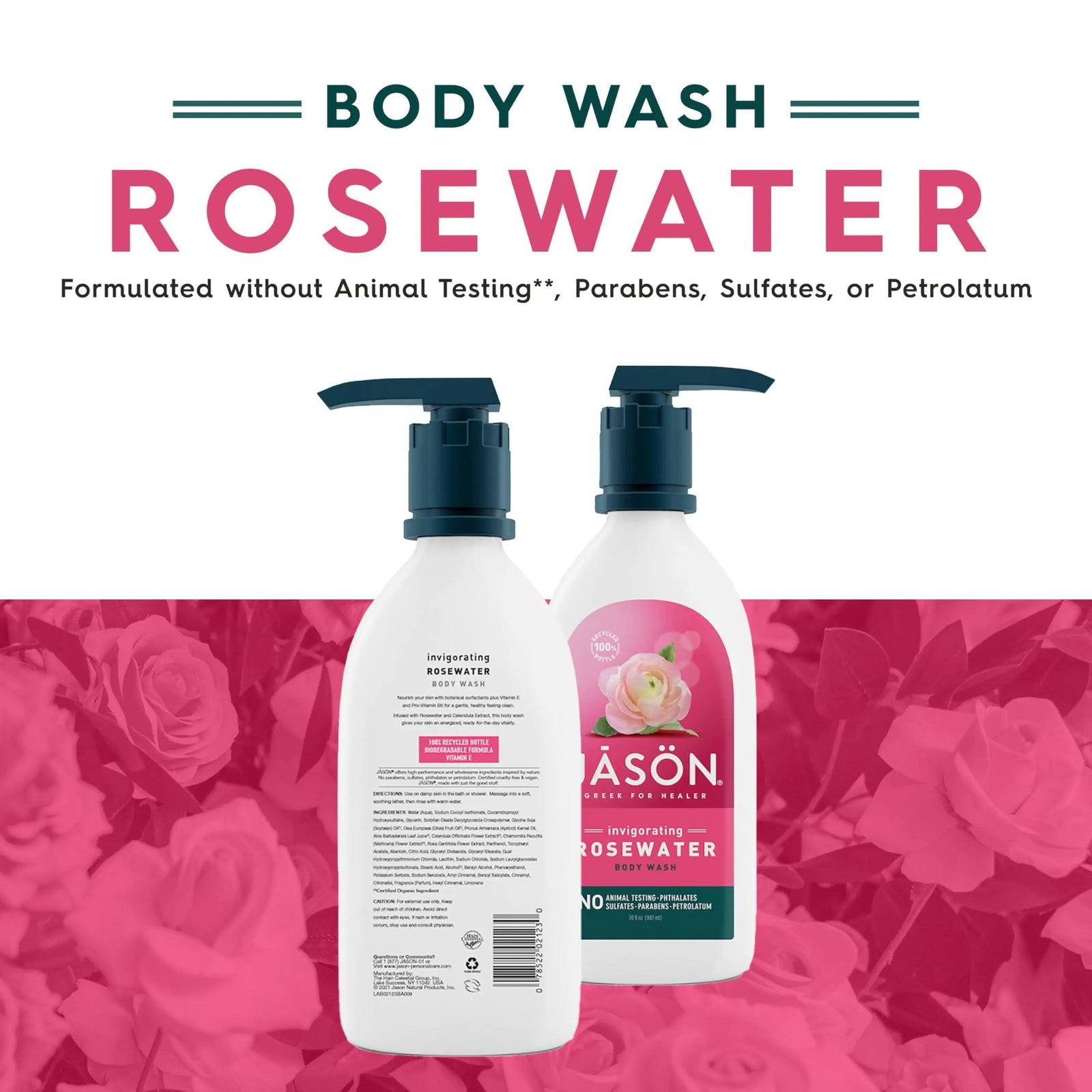 JASON Rosewater Invigorating Body Wash, For a Gentle Feeling Clean, 30 Fluid Ounces 30 Fl Oz (Pack of 1) - Evallys.com # #