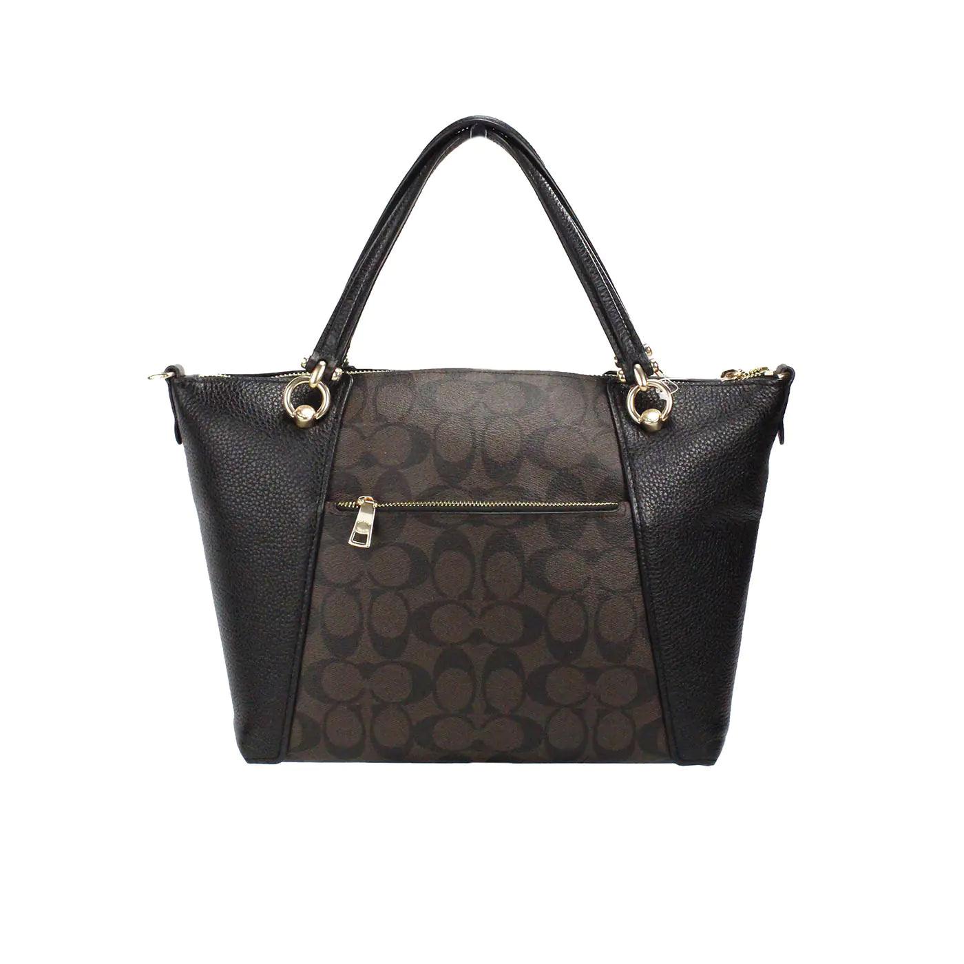 Coach Kacey Brown Black Blocked Canvas Top Zip Satchel - Evallys.com # #