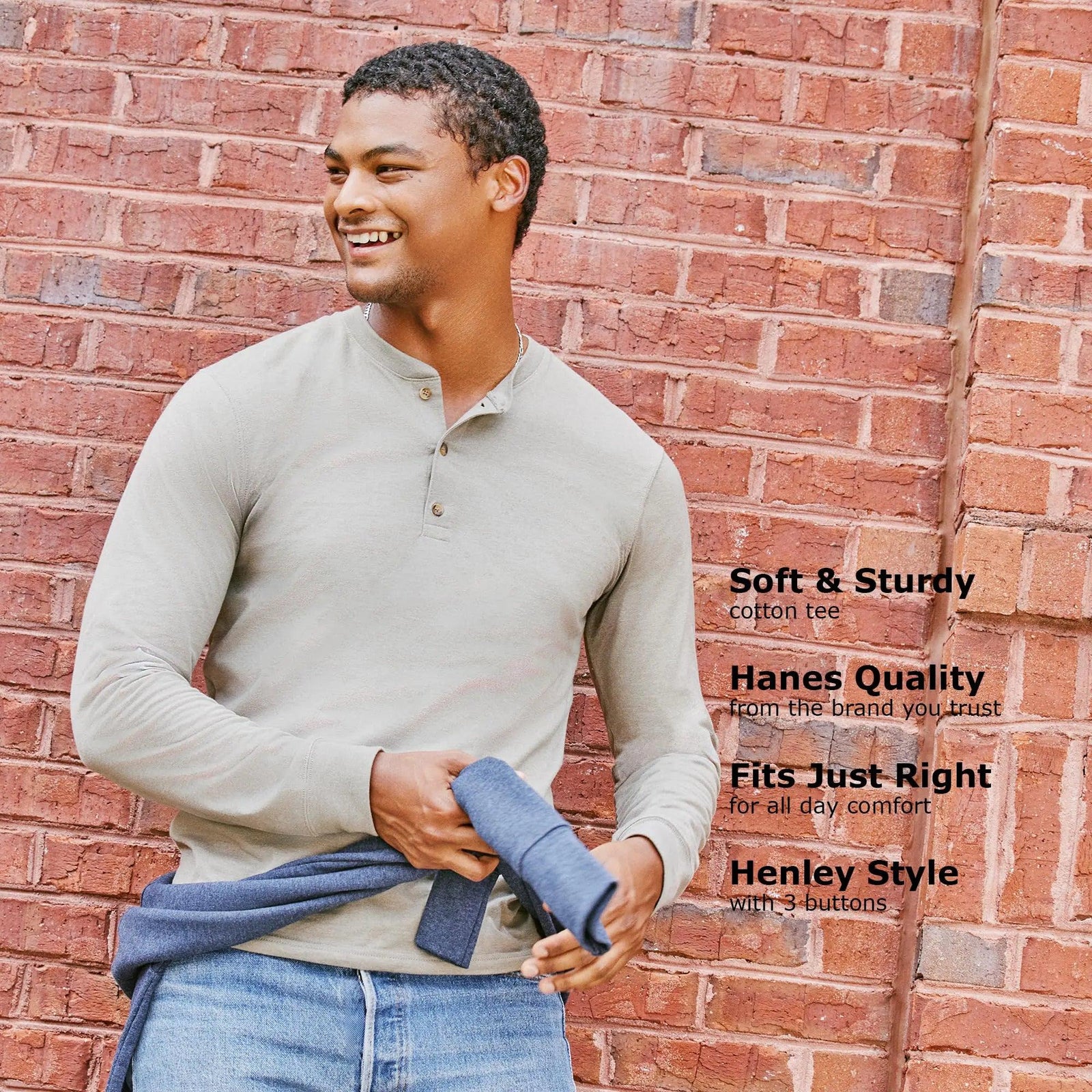 Hanes Men's T-Shirts, Men's BeefyT Henley Shirts, Men's Cotton Long Sleeve Shirts X-Large Navy Heather - Evallys.com # #