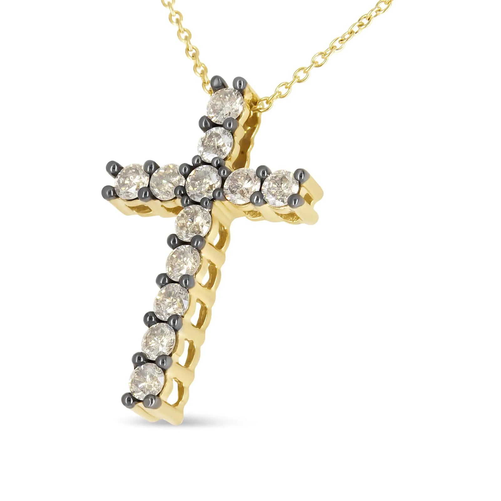 10K Yellow Gold Plated .925 Sterling Silver 1.00 Cttw Traditional Diamond Cross 18