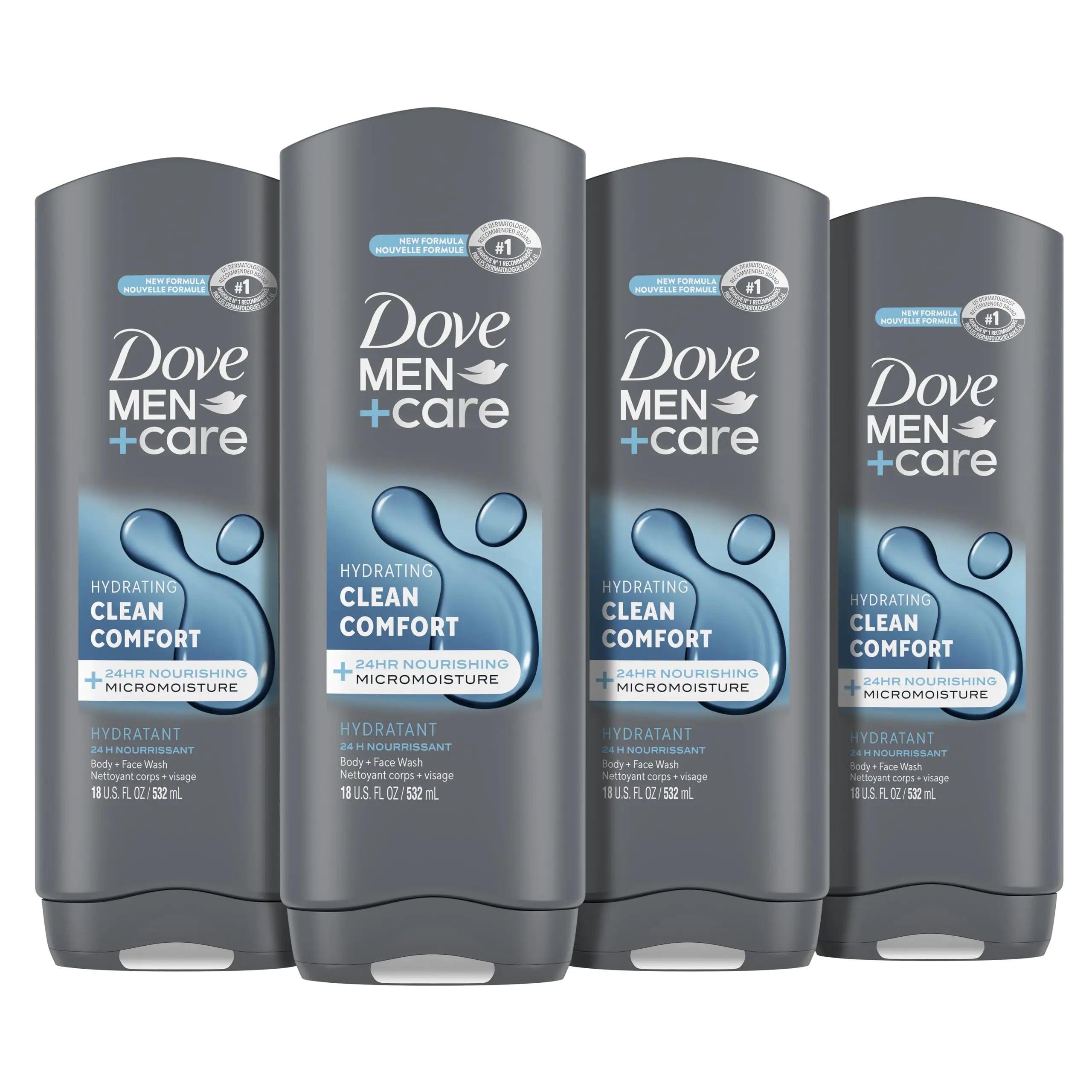 DOVE MEN + CARE Body and Face Wash Clean Comfort 4 Count for Healthier and Stronger Skin Effectively Washes Away Bacteria While Nourishing Your Skin, 18 oz 1.13 Pound (Pack of 4) - Evallys.com # #